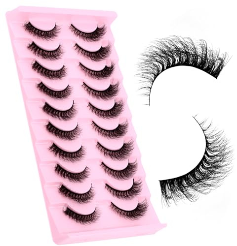 GEMERRY 10 paires de Faux cils 3D Oeil de Chat, Volume moelleux Curly Cat-Eye Cils artificiels Look Naturel, Réutilisables 3D Faux cils de maquillage faits main(A001)