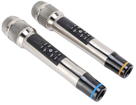 OPPWONG Metal Wireless Microphone Set, Handheld Cordless Dynamic Mics, Professional Mic Receiver Set with Reverb, Ideal for Home Theater & Outdoor Singing