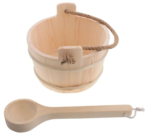 NIYANGLE Set Accessoires Sauna Bois pour Salle de Vapeur Seau avec Louche Portable Pin Naturel Outil Arrosage pour Effet Vapeur Amélioré et Détente