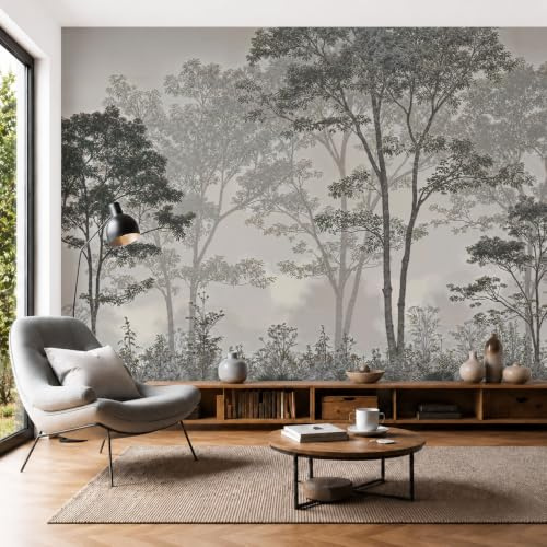 LODMLOER Papier Peint Panoramique Paysage Forestier 300x210cm Papier Peint Intissé Fresque Murale Forêt Arbres Vintage pour Salon Canapé TV Fond Décoration Murale