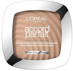 L'Oréal Paris Cipria Uniformante e Fissante, Per Tutti i Tipi di Pelle, Pelle Setosa e Risultato Naturale, Arricchita con Pigmenti Minerali e Acido Ialuronico, Accord Parfait, 4N Neutro