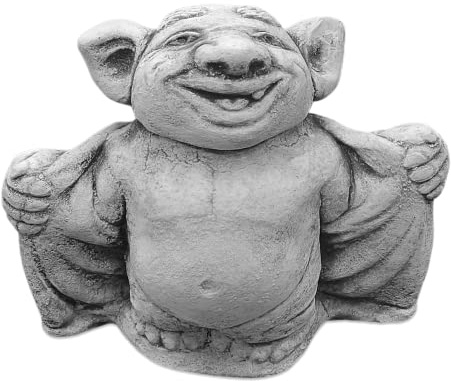 gartendekoparadies.de Massive Steinfigur Lustiger Troll Fledermaus Dracula, Grau, Höhe 20 cm, 4 kg, Figur aus Steinguss Frostsicher für den Außenbereich
