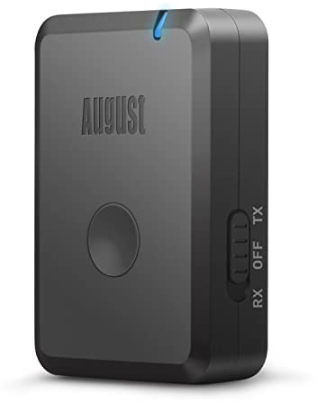 August MR260 Bluetooth 5.2 Transmitter & Receiver with 3.5mm AUX – aptX Low Latency, Dual Connection, 13H Playtime – Wireless Audio Adapter for TV, Car, Headphones & HiFi – Black
