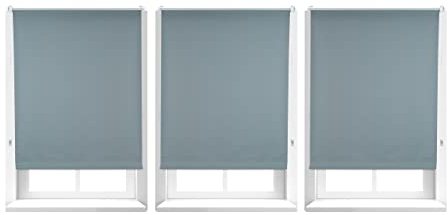 Relaxdays 3 Estores Opacos Térmicos, Sin Taladrar, Enrollable, con Cadena, Tela-Aluminio-Plástico, 90 x 160 cm, Gris