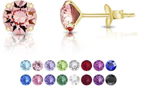 Swarovski® - Pendientes Mujer Plata de Ley 925 Chapados en Oro Amarillo con Cristales 6 mm - Rosa Claro