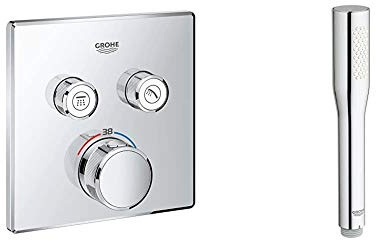 GROHE 29124000 | Grohtherm SmartControl Thermostat Concealed | Square | 2 Valves & 27367000 | Euphoria Cosmopolitan Stick Hand Shower - Chrome