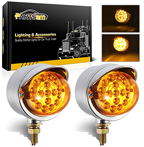 Parsam 2Pcs 17 LED Reflector Chrome Watermelon Lights with Visor, Pedestal Utility Turn Signal Marker Lights