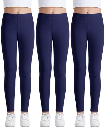Auranso Småbarn flickor leggings bas full längd bomull tights byxor 2-14 år, Marinblå/marinblå/marinblå, 4 år