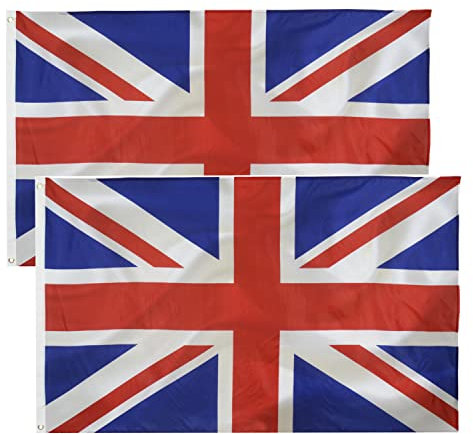 2pcs United Kingdom FLAG UK Flag 3x5 Ft-90x150cm British National Flags Indoor/Outdoor Quality Polyester with Vivid Color and Brass Grommets Decorations