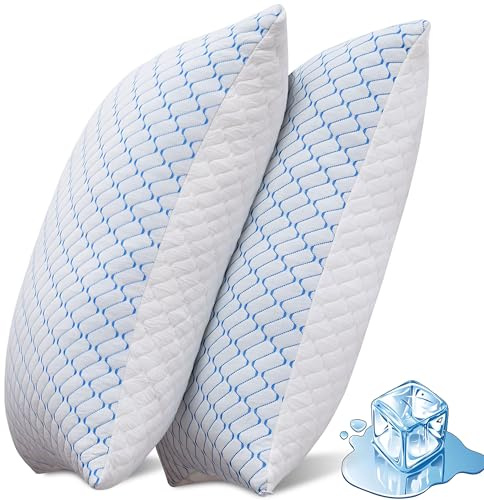 VAINOC Memory Foam Pillows Queen Size Set of 2, Adjustable Cooling Pillow for Side Back Stomach Sleepers with Washable Removable Cover