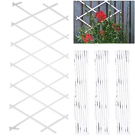 DIVCHI Traliccio in legno espandibile da giardino per piante rampicanti decorazione e partizionamento delle piante (confezione da 3) (bianco)