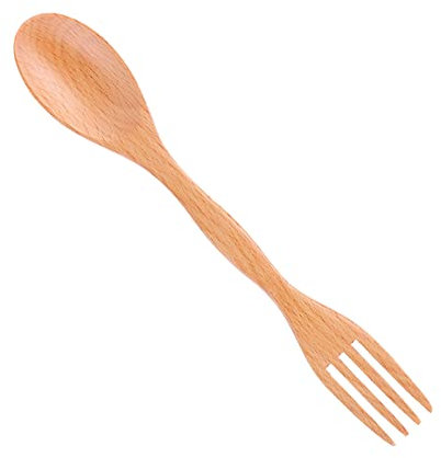 Cuillère Fourchette 2 en 1, Cuillère en Bois de Hêtre, Fourchette Cuillère Intégrée Fourchette Vaisselle de Cuisine pour la Maison, le Restaurant, la Cuisine Scolaire