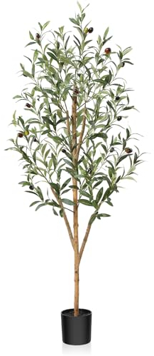 Fopamtri Artificial Olive Tree 120 cm Large Fake Plants, Artificial Tree Silk Plants with Natural Wood Trunk and Lifelike Olive Leaves in Pot for Home Bedroom Office Balcony Decorations (1 Pack)