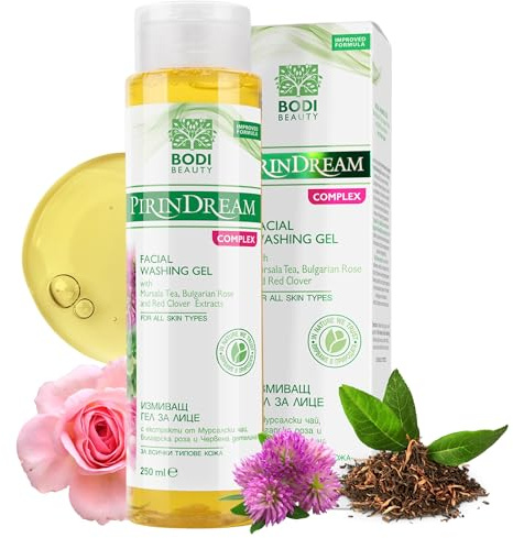 BODI BEAUTY – Gel nettoyant visage hydratant 250 ml – sans sulfates, pH doux – peaux sensibles et sèches | Sideritis scardica, rose de Damas, glycérine, panthénol, allantoïne | mousse légère
