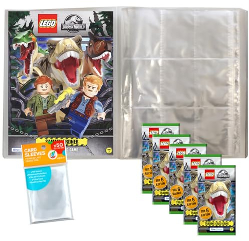 Bundle mit Blue Ocean LEGO Jurassic World - Serie 3 Trading Cards - 1 Leere Sammelmappe + 5 Booster + Exklusive Collect-it Hüllen