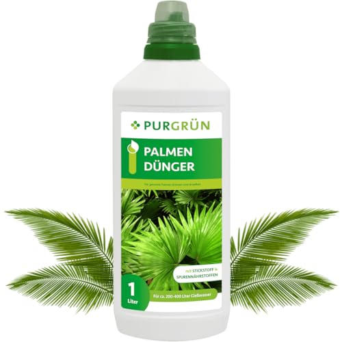 Purgrün® Palmendünger 1 Liter – Schnelles Wachstum dank extra Stickstoff – Guano für kräftige Palmwedel – Vollspektrum-Nährstoffe – Konzentrat für ca. 400 Liter Gießwasser – Premium-Flüssigdünger