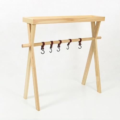 XHTLLO Camping-Aufbewahrungsregal aus Holz Mit 5 PU-Haken, 840 X 180 X 780 Mm, Faltbar Und Dekorativ, Platzsparendes Balkonregal, Blumenständer Für Die Präsentation von Gegenständen Und Pflanzen