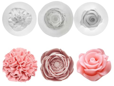 3 Pezzi Stampi per Candele Fiori, 3D Rose Stampi Peonia Garofano, Stampi in Silicone per Candele, Saponi, Decorazioni Artigianali, Ice Cube