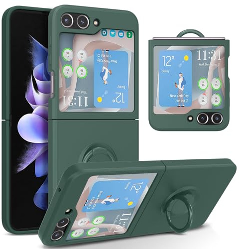 UEEBAI Fodral för Samsung Galaxy Z Flip 6 5G, ultratunn silikon mobiltelefonfodral med 360 grader vridbar ringhållare magnetisk bilhållare skyddsfodral stötsäkert kickstand TPU stötdämpande fodral –