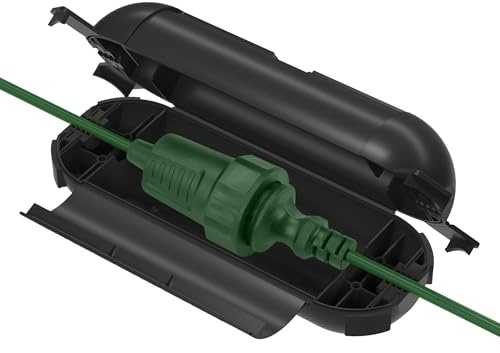 BN-LINK Outdoor IP44 wasserdichter Safe Box, Garten Kabelbox wasserdicht für LED-Kette, 20x8x7,6cm, Schutzbox für Verlängerungskabel, Elektrowerkzeug, Rasenmäher (1PK Schwarz)