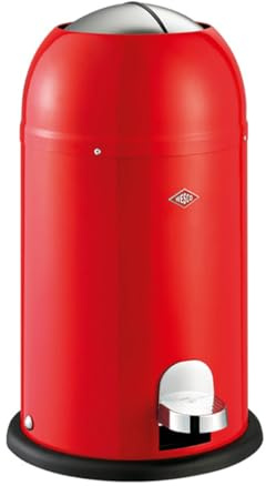 Wesco Kickmaster Junior avfallssamlare i röd, pulverlackerad stålplåt, inbyggd dämpare, 12 liter volym, plastinsats, inkast-lucka