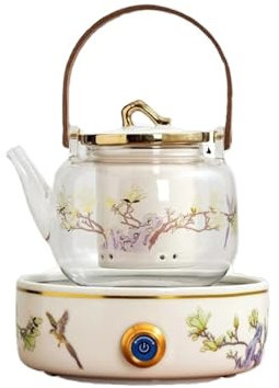 Theiere Poêle à poterie électrique, théière à vapeur et bouillante, poêle environnante, théière en verre résistant à la chaleur, petite cuisinière à thé domestique pour le thé en feuilles ou les fleur