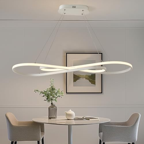 AHRHSM Lampadario Led Sospensione, Lampadario Moderno, 57W, Lampadario Sala da Pranzo, Dimmerabili, Regolabile in Altezza, per Sala Da Pranzo,Cucina (Bianco)