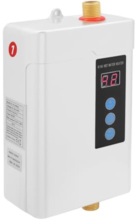 Chauffe-eau électrique instantané 4000 W en ABS et aluminium - Petit chauffe-eau instantané avec affichage de la température LCD - Mini chauffe-eau instantané - Tankless - Blanc