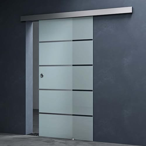 Mai & Mai Porta Scorrevole in Vetro 77,5x205cm, Satinato 8mm in 5 Strisce | Satinato 8mm in 5 Strisce, Binario, Maniglia Rotonda, Amalfi TS11-775, Bagno Studio Ufficio