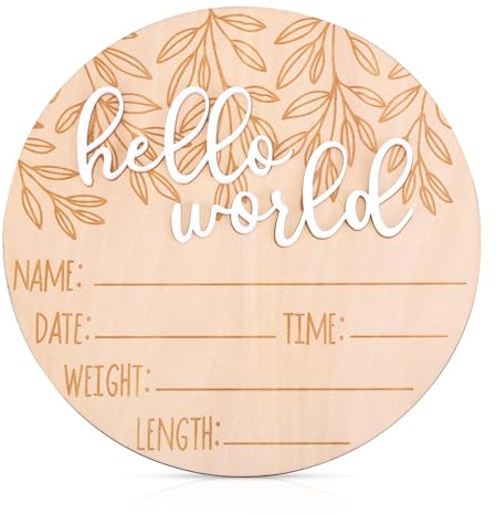 Gosknor Letrero Anuncio Recien Nacido, Hola Mundo Bebe Placa de Anuncio de Bebé Tarjetas Hitos Bebe para Accesorios de Fotografía Baby Shower Guardería de Hospital