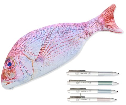 Schlampermäppchen, Simulierte Fischstifttasche, Kreative Simulation Karausche Federmäppchen Lustige Briefpapierbox Gesalzener Fisch Federmäppchen, mäppchen (Roter Fisch)