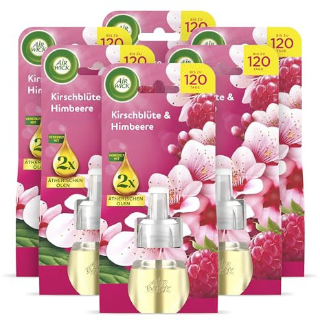 Air Wick Duftstecker Nachfüller – Duft: Kirschblüte und Himbeere – Fruchtig-floraler Raumduft für die Steckdose – 6x 19ml Duftölflakon-Nachfüller