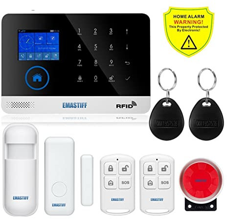 Kit Alarma Casa, Seguridad inalámbrica más nueva Tuya Wifi gsm sim Tarjeta En ru es pl Sistema de alarma inteligente conmutable TUYA RFID de la aplicación Control remoto(W2B Bundle A)