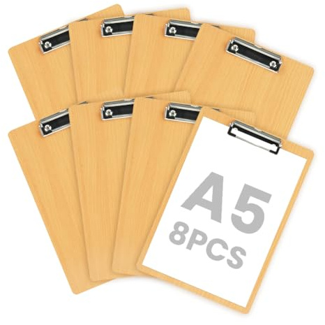 OFFCUP Portablocco A5, 8 Pezzi Portablocco Standard con Clip in Metallo, Legno Clipboard Appunti Porta Pad Lavagna Da Scrittura per Infermieri Studenti Ufficio e Donne, Marrone