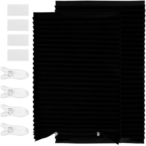 2 Stück Plissee ohne Bohren 60cm x 180cm Faltrollo Plisseerollo Jalousie Blickdicht Sichtschutz Verdunklung Sonnenschutz Selbstklebend Freier Zuschnitt für Fenster & Tür(Schwarz)