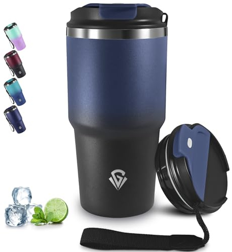 Grsta 20oz Kafferbecher to Go Auslaufsichere, Thermobecher Vakuumisoliert, 8h Heiß und 6h Kalt, Isolierbecher mit Trageriemen, Thermobecher für Heiß Kaltgetränke, Trinkbecher Isoliert