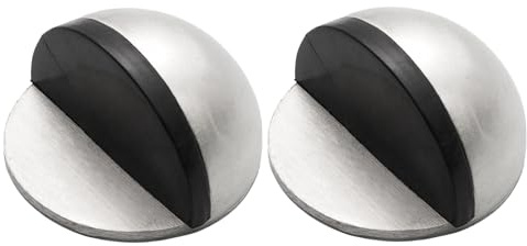 KTHZI 2Pcs Self-Adhesive Door Stoppers for Floor - Stainless Steel Half Moon Door Stop with Adhesive Pads, Oval Wall Protector for Hard Floor, Glass, Home and Office Use (Silver)