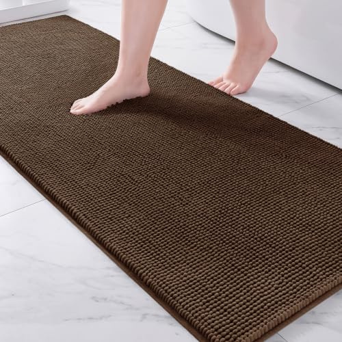 Exclusivo Mezcla Badmatta plysch, 60 x 180 cm, absorberande och mjuk | Chenillmatta, halkfri, snabbtorkande, maskintvättbar, badkar, dusch och kök, mikrofiber, brun