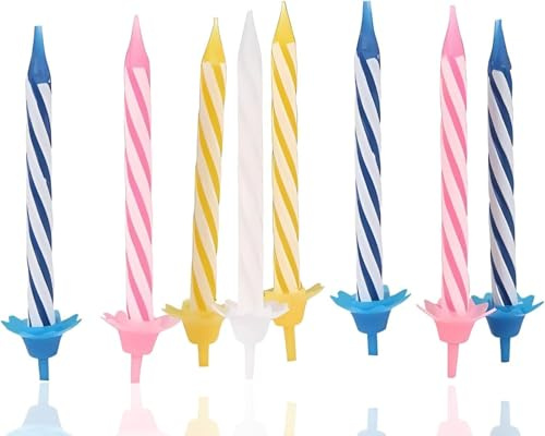 PARENCE - Lot de 24 Bougies d'Anniversaire avec 12 Accroches - Ajoutez une Touche Colorée à Vos Gâteaux