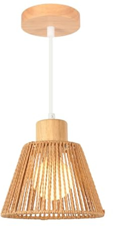 LIGINOK Lampadario in Rattan Retro in Corda di Canapa e Legno E27 Illuminazione da Soffitto Vintage Lampada A Sospensione per Camera, Soggiorno, Caffè, Ristorante