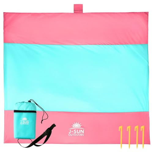 Beach Blanket Sandproof Waterproof, Extra Large Beach Mat, Oversized & Compact Sand Free, Quick Dry Beach Essentials for Vacation, Cruise, Picnic & Camping with Stakes & Extra Zippered Pockets