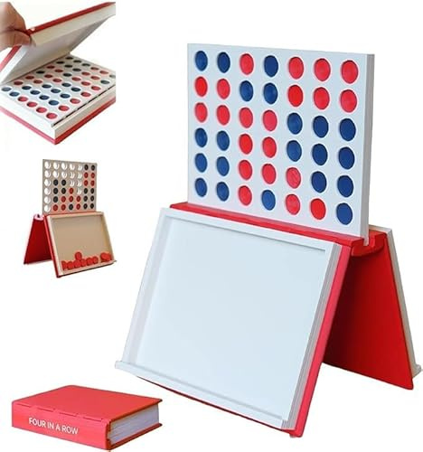 Juego de Mesa 4 en una | Impresión 3D camuflada como un Juego de conexión de Libro con imanes | Juegos de Mesa de Estrategia de Estrategia Familiar portátil y Plegable de 2 Jugadores para Hombres