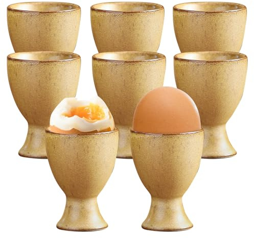 Juego de 8 hueveras de porcelana, hueveras de cerámica, cerámica, juego de tazas para huevos, vintage, ampliación, juego de desayuno, apto para lavavajillas, juego de soportes para huevos de gres, 6,9