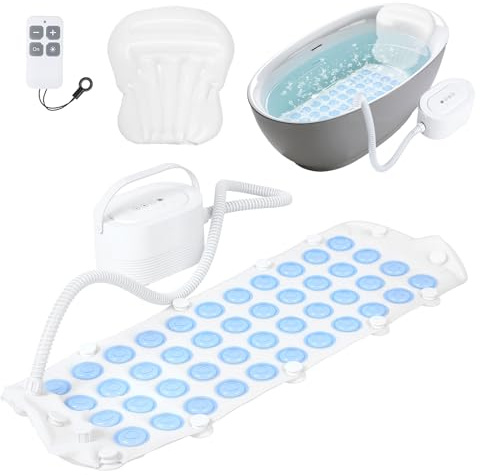 Bubble Spa Mat for Bathtub, Non-Slip Portable Spa Bubble Bath Mats with Remote Control, Cushioned Design, 6-Speed Bubbles Full Body Spas Mat for Home Relaxation (White)