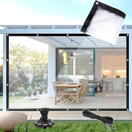 20x20 FT Clear Tarps Waterproof, 0.12mm Thickness Tear Resistant Transparent PVC Poly Tarpaulin Covering with Grommets for Yard Patio Henhouse Camping Greenhouse Pavilion