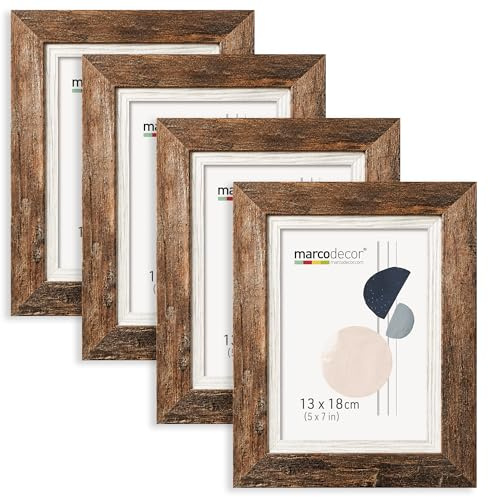 MARCODECOR MARCODECOR.COM Set de 4 Marcos de Fotos 13x18 cm Estilo Rústico Vintage – Portafotos de Madera Marrón/Blanco (Madera Blanco X4 Uds., 13 x 18 cm)