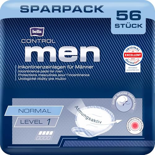 bella control MEN Level 1 Normal Inkontinenzeinlagen bei leichter Blasenschwäche – diskreter Schutz, 56 Stück (4x14)
