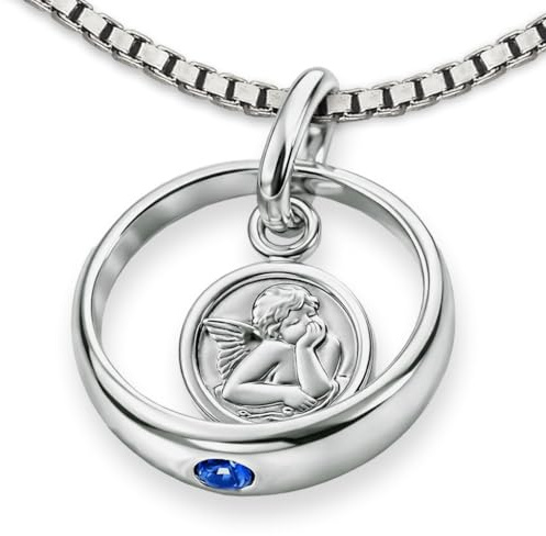 CLEVER SCHMUCK Junge Taufkettchen Taufring 12 mm Engel rund Stein safirblau & Kette Venezia 36 cm STERLING SILBER 925 für Jungen im Taufe Etui