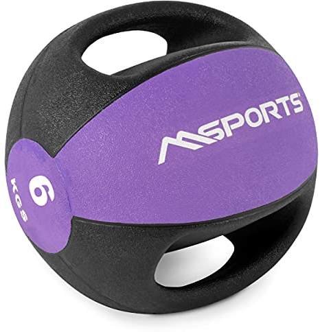 MSPORTS Medizinball Premium mit Griffe 1 – 10 kg – Professionelle Studio-Qualität Gymnastikbälle (6 kg - Lila)