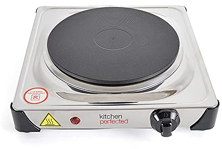 Kitchen Perfected 1500W Single Hotplate / Cast Iron / Variable Heat Settings / Overheat Protection / Corrosion Resistant / Power Indicator / Non Slip Feet / Easy Clean - Polished Steel - E4103SS